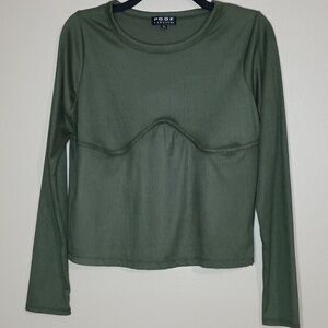 Poof New York Olive Green Ribbed Top